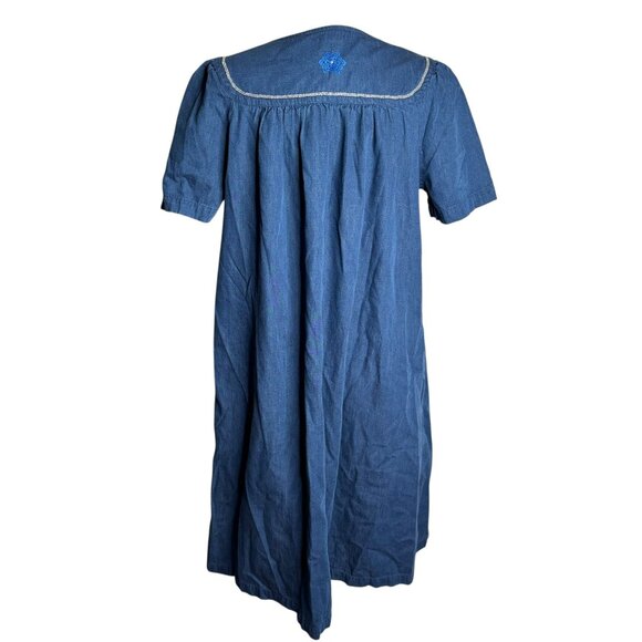 Go Softly Patio Blue Embroidered Denim Dress Small Zip Front Short Sleeves - Picture 4 of 6